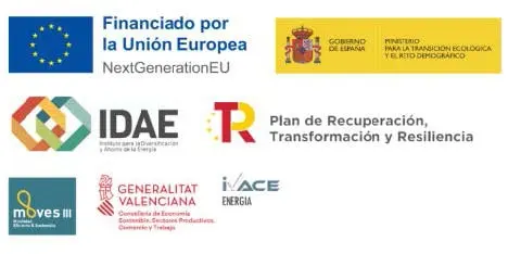 Logos oficiales MOVES III – NextGenerationEU – Plan de Recuperación – IDAE – IVACE